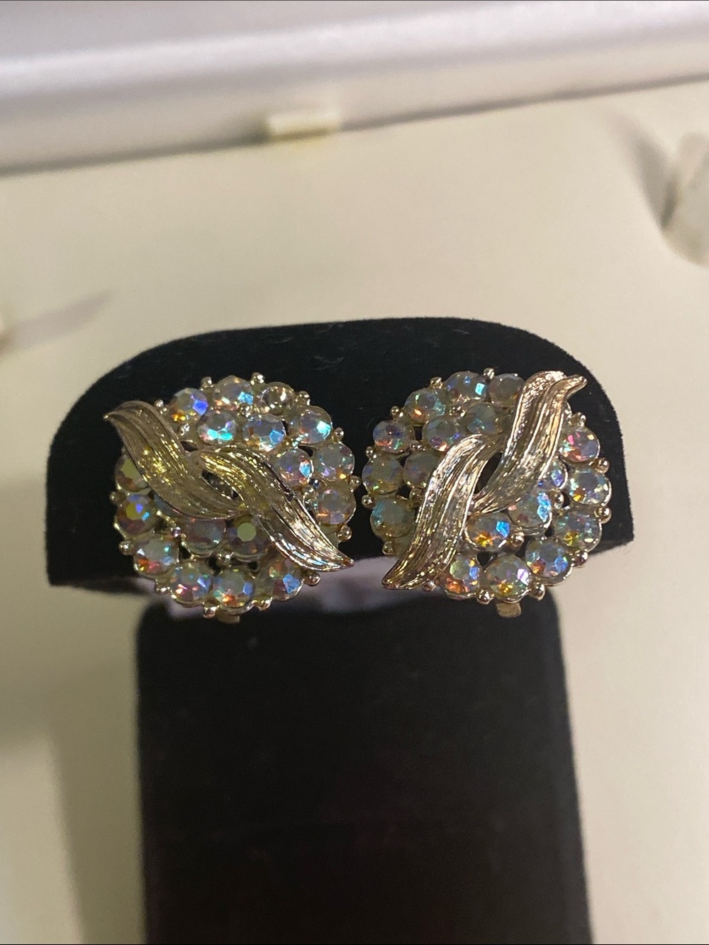Gold-Tone and Aurora Crystal Cluster Clip Earrings